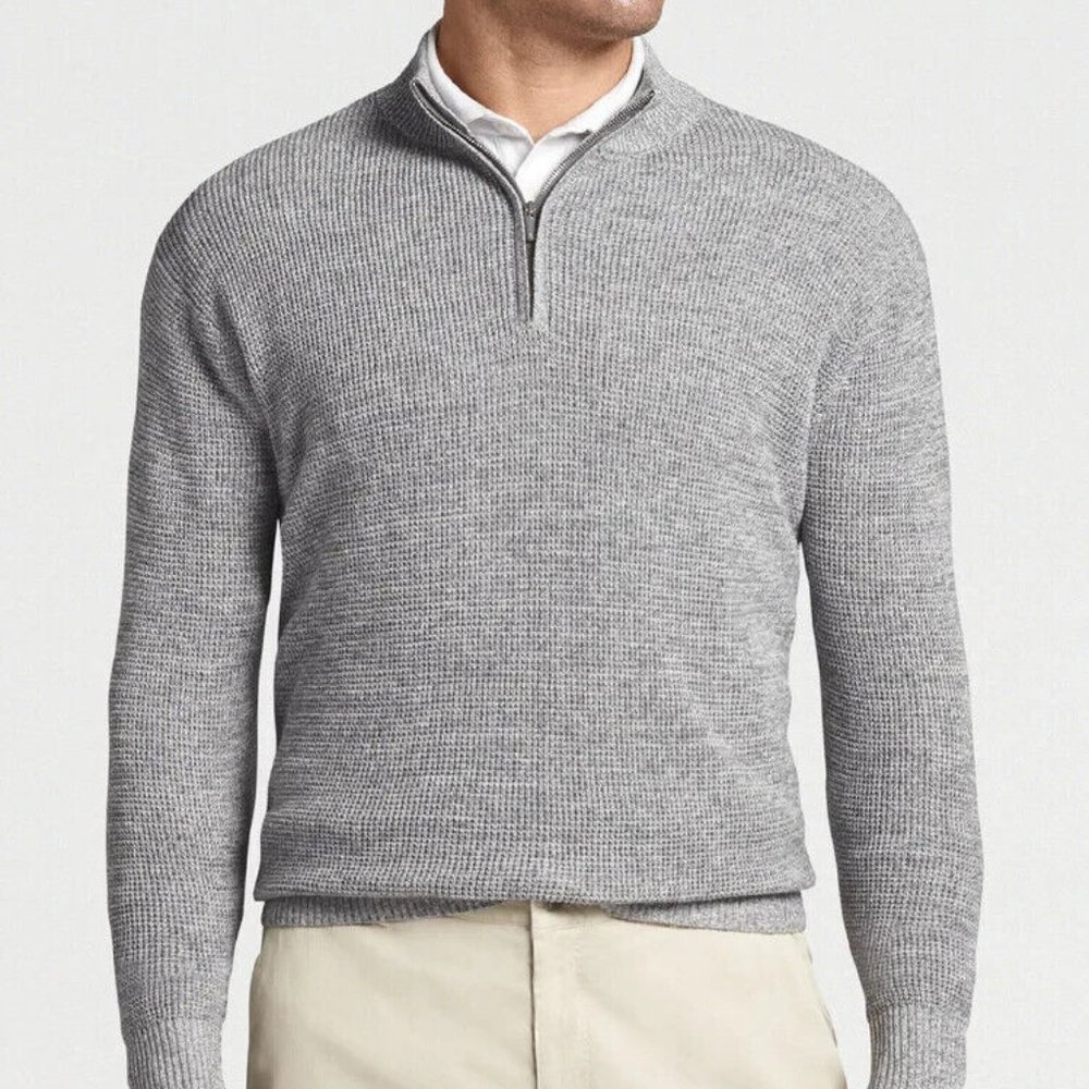 Peter Millar Crown Kitts Twisted 1/4 Zip Sweater Gale Grey MS22S05 Mens